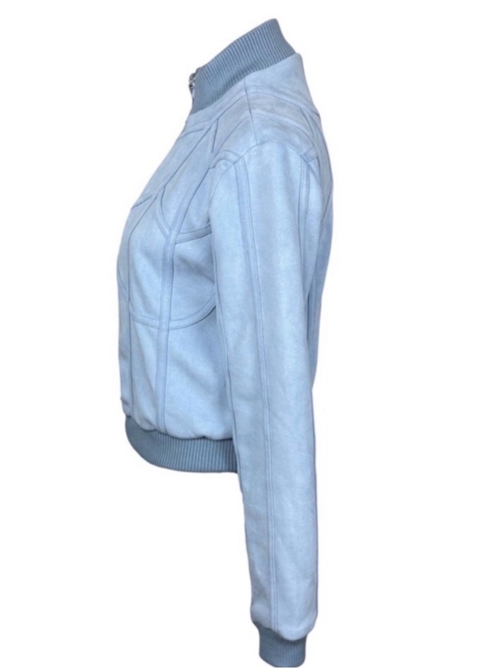 House of CB Rafal Powder Blue Faux Suede Corset Bomber Cropped Y2K S - Picture 4 of 16